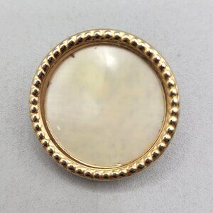 Mother of Pearl Round Gold Tone Brooch Pin MOP Center General Mfg USA